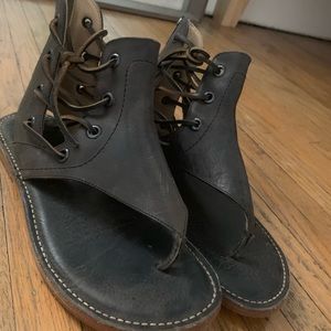 Black leather sandals